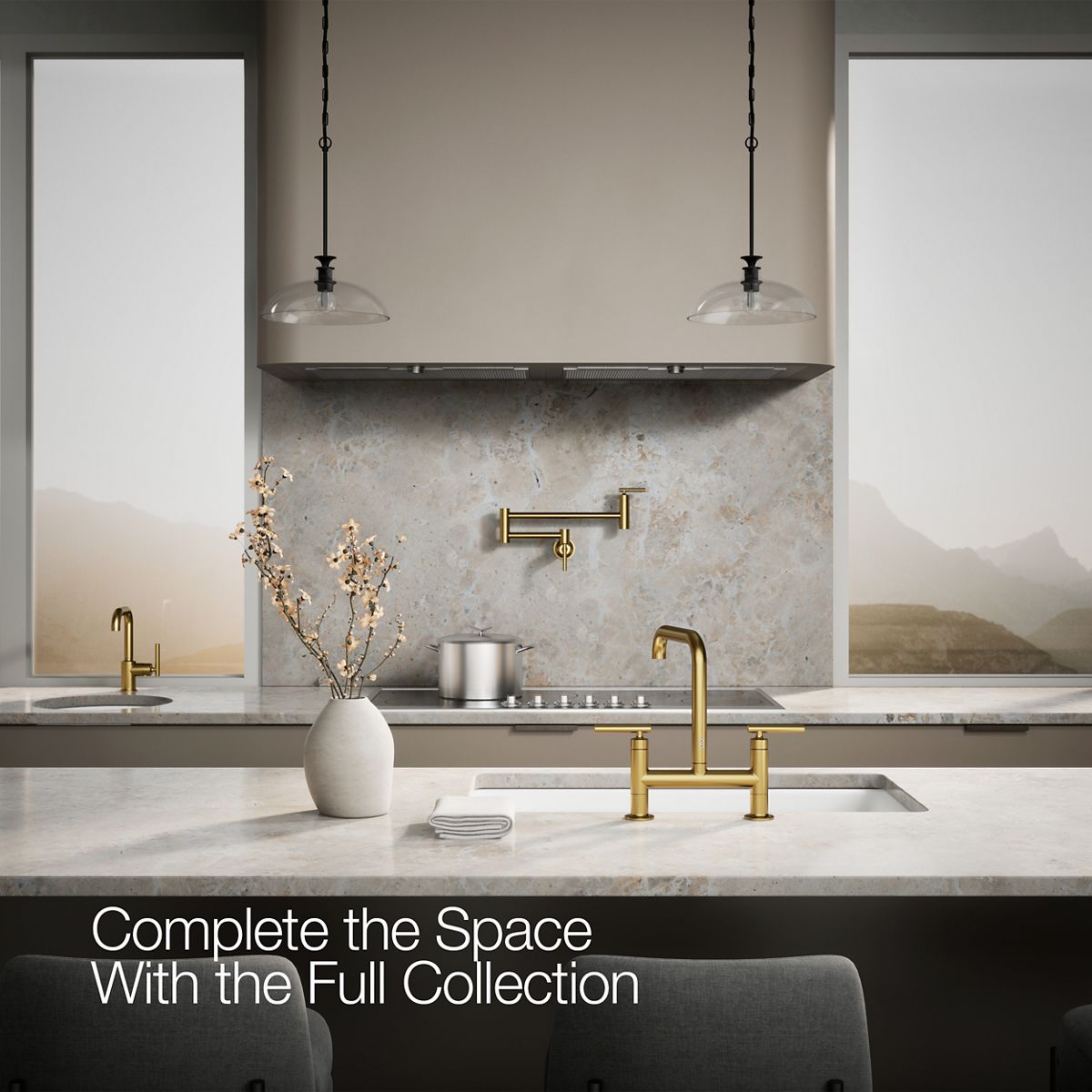 KOHLER Purist Two-hole bridge kitchen sink faucet