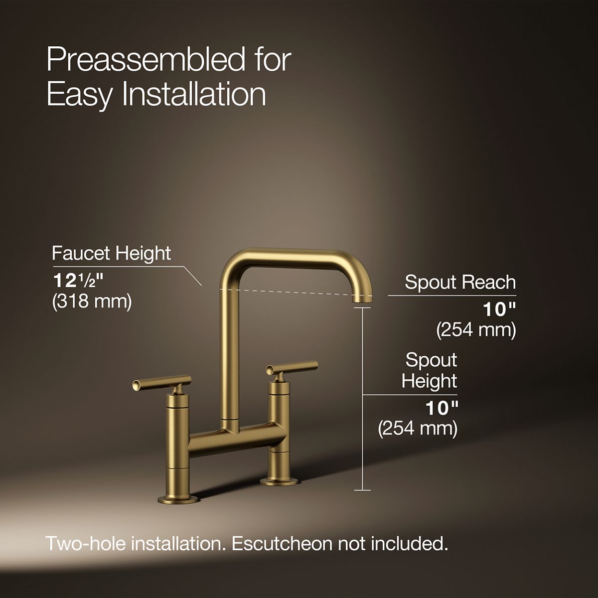 KOHLER Purist Two-hole bridge kitchen sink faucet