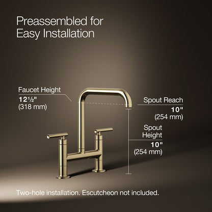 KOHLER Purist Two-hole bridge kitchen sink faucet