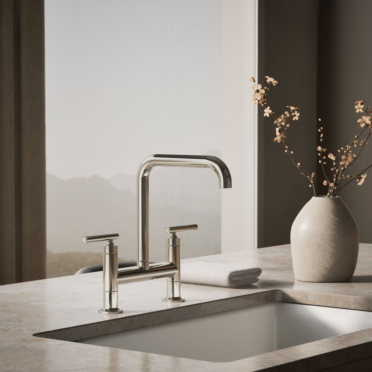 KOHLER Purist Two-hole bridge kitchen sink faucet