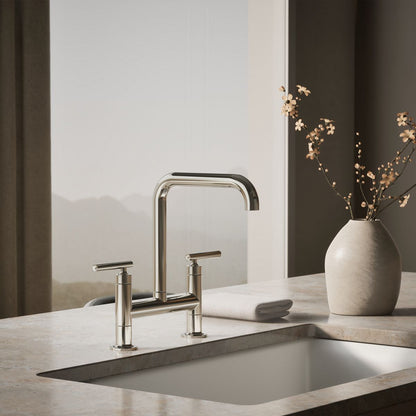 KOHLER Purist Two-hole bridge kitchen sink faucet
