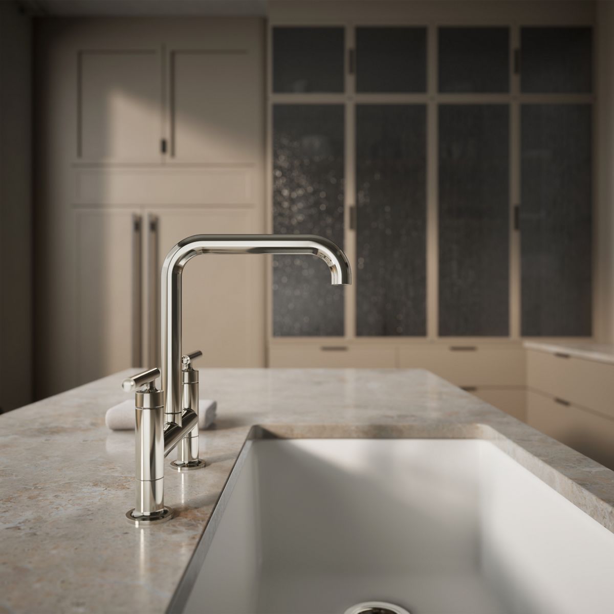 KOHLER Purist Two-hole bridge kitchen sink faucet