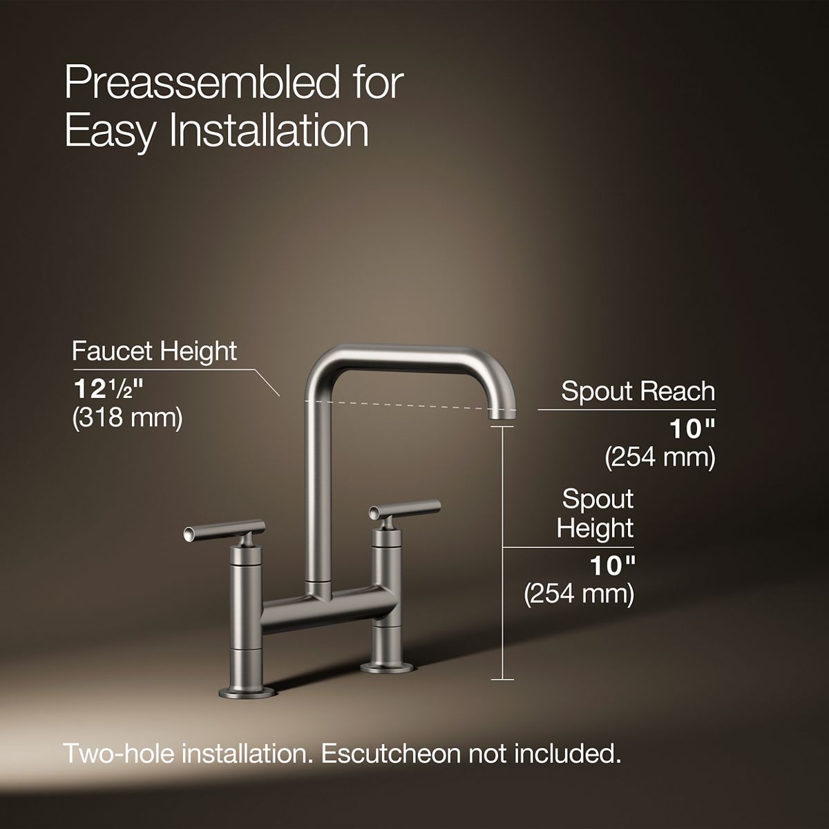 KOHLER Purist Two-hole bridge kitchen sink faucet