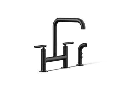 KOHLER Purist Two-hole bridge kitchen sink faucet with side sprayer