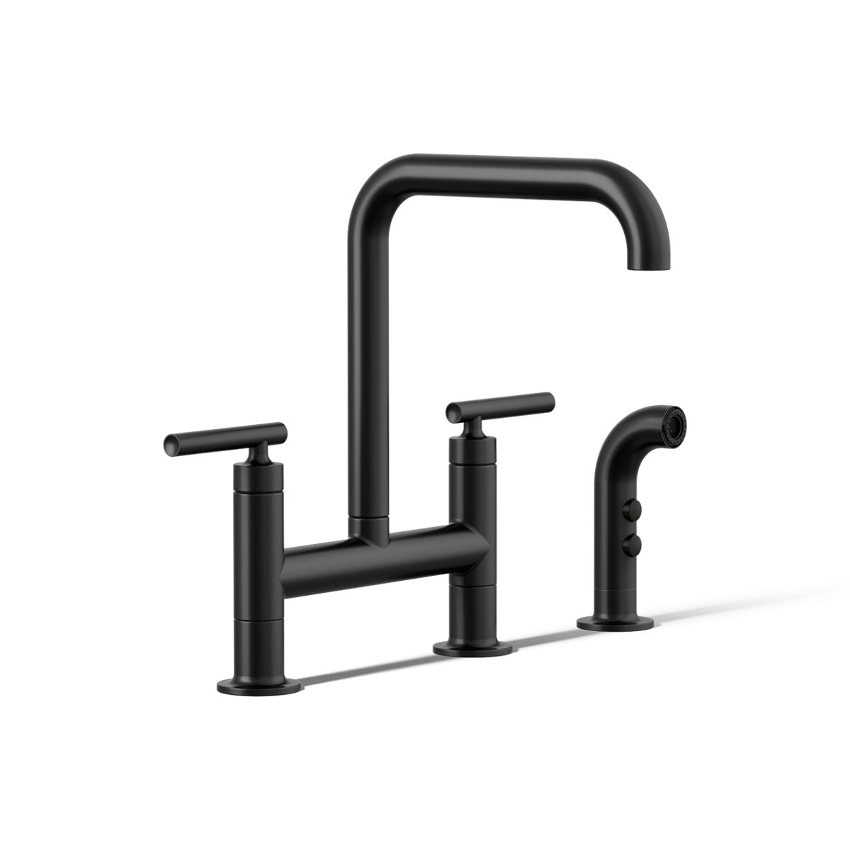 KOHLER Purist Two-hole bridge kitchen sink faucet with side sprayer