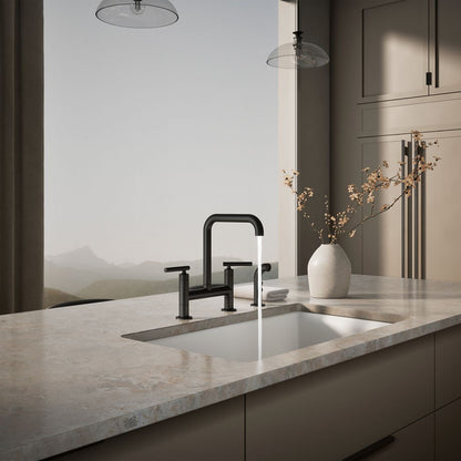 KOHLER Purist Two-hole bridge kitchen sink faucet with side sprayer