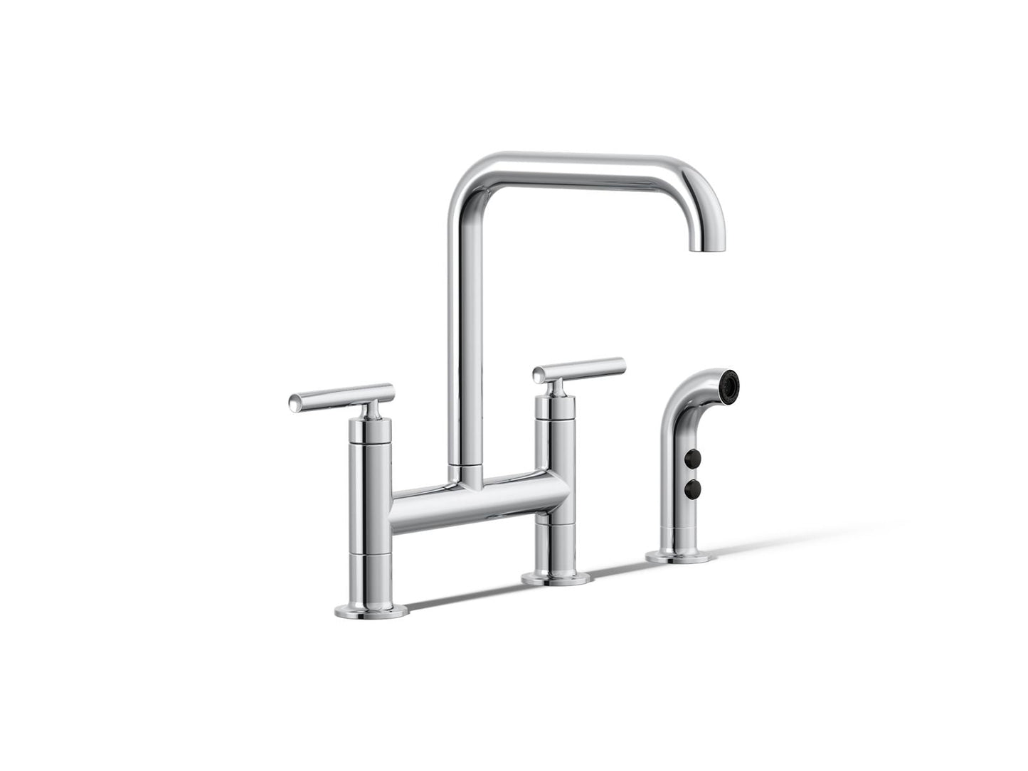 KOHLER Purist Two-hole bridge kitchen sink faucet with side sprayer