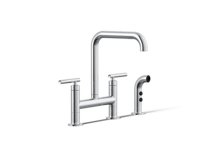 KOHLER Purist Two-hole bridge kitchen sink faucet with side sprayer