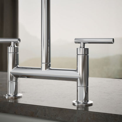 KOHLER Purist Two-hole bridge kitchen sink faucet with side sprayer