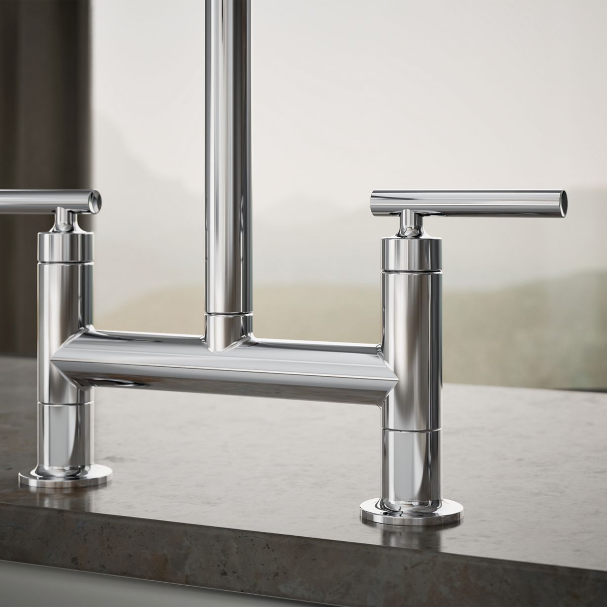 KOHLER Purist Two-hole bridge kitchen sink faucet with side sprayer