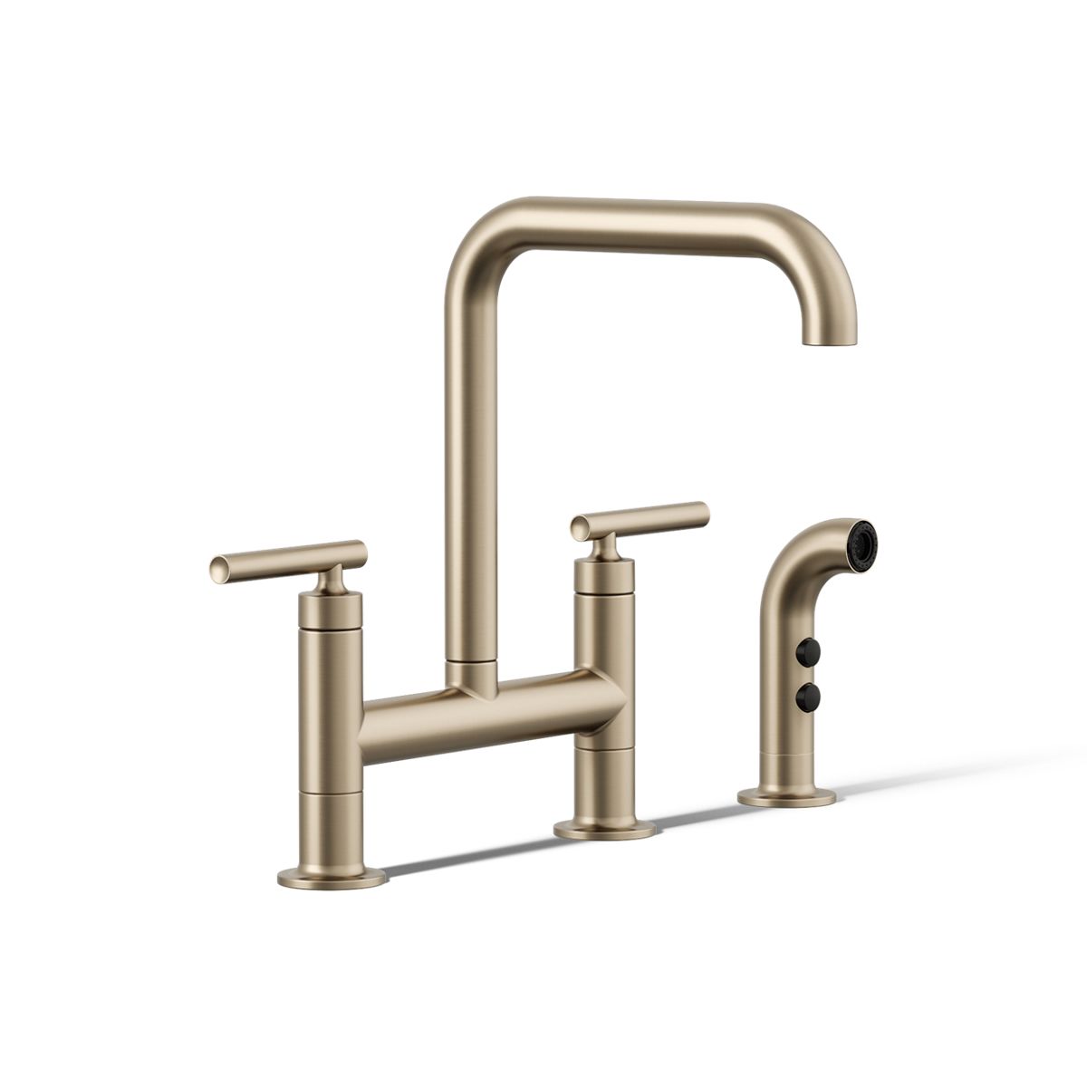 KOHLER Purist Two-hole bridge kitchen sink faucet with side sprayer