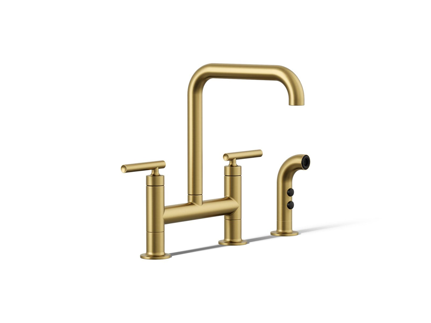 KOHLER Purist Two-hole bridge kitchen sink faucet with side sprayer