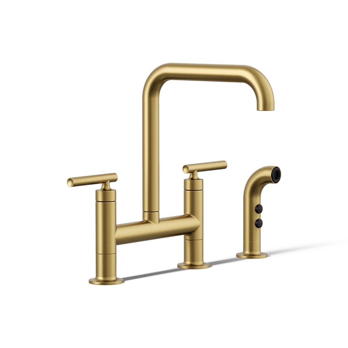KOHLER Purist Two-hole bridge kitchen sink faucet with side sprayer