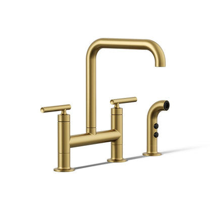 KOHLER Purist Two-hole bridge kitchen sink faucet with side sprayer