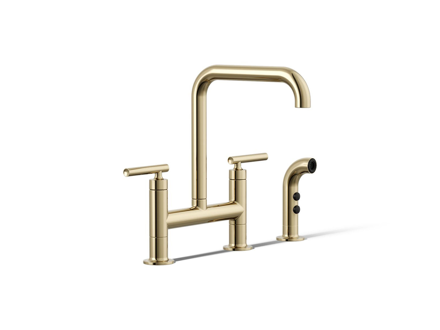 KOHLER Purist Two-hole bridge kitchen sink faucet with side sprayer
