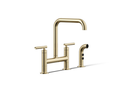 KOHLER Purist Two-hole bridge kitchen sink faucet with side sprayer