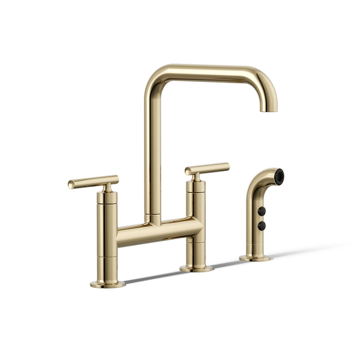 KOHLER Purist Two-hole bridge kitchen sink faucet with side sprayer