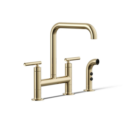 KOHLER Purist Two-hole bridge kitchen sink faucet with side sprayer