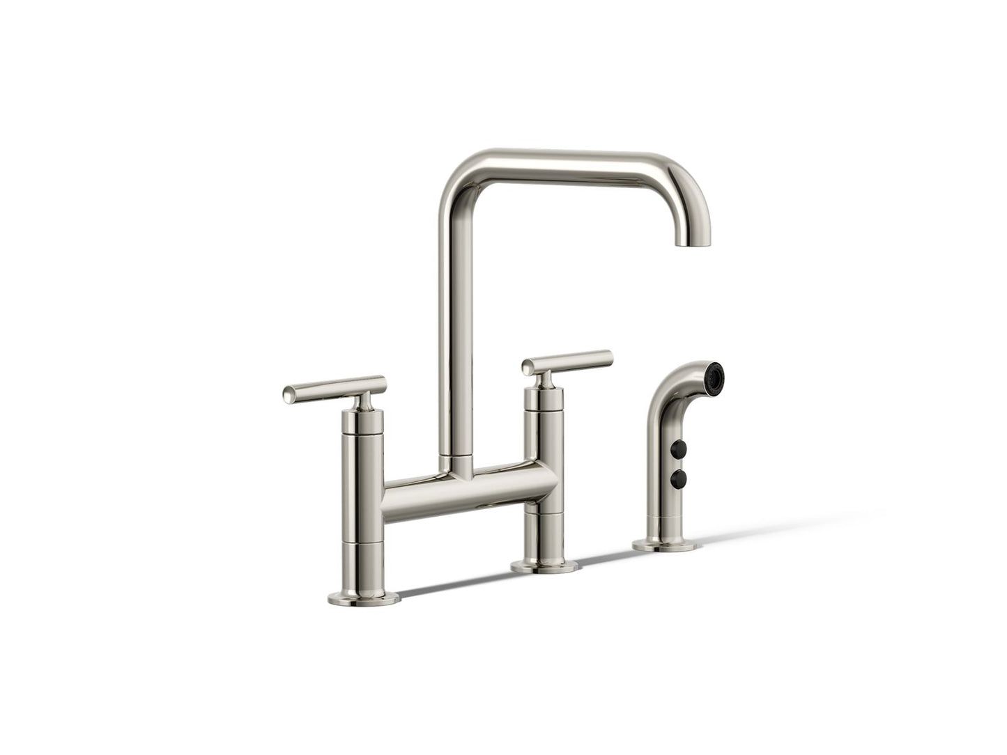 KOHLER Purist Two-hole bridge kitchen sink faucet with side sprayer