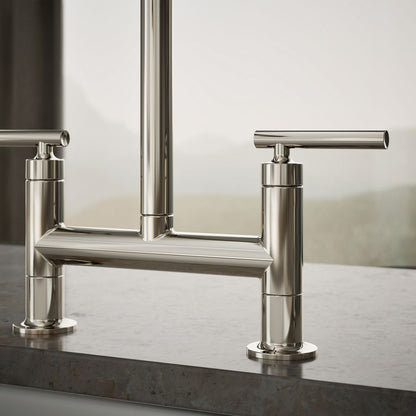 KOHLER Purist Two-hole bridge kitchen sink faucet with side sprayer