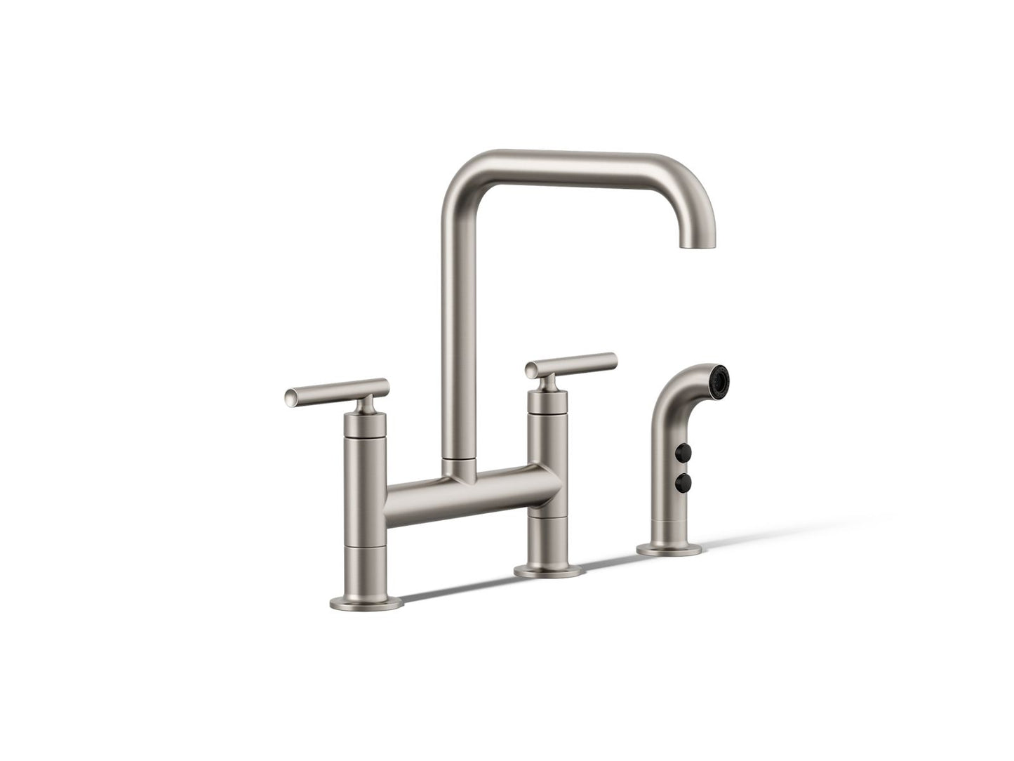 KOHLER Purist Two-hole bridge kitchen sink faucet with side sprayer