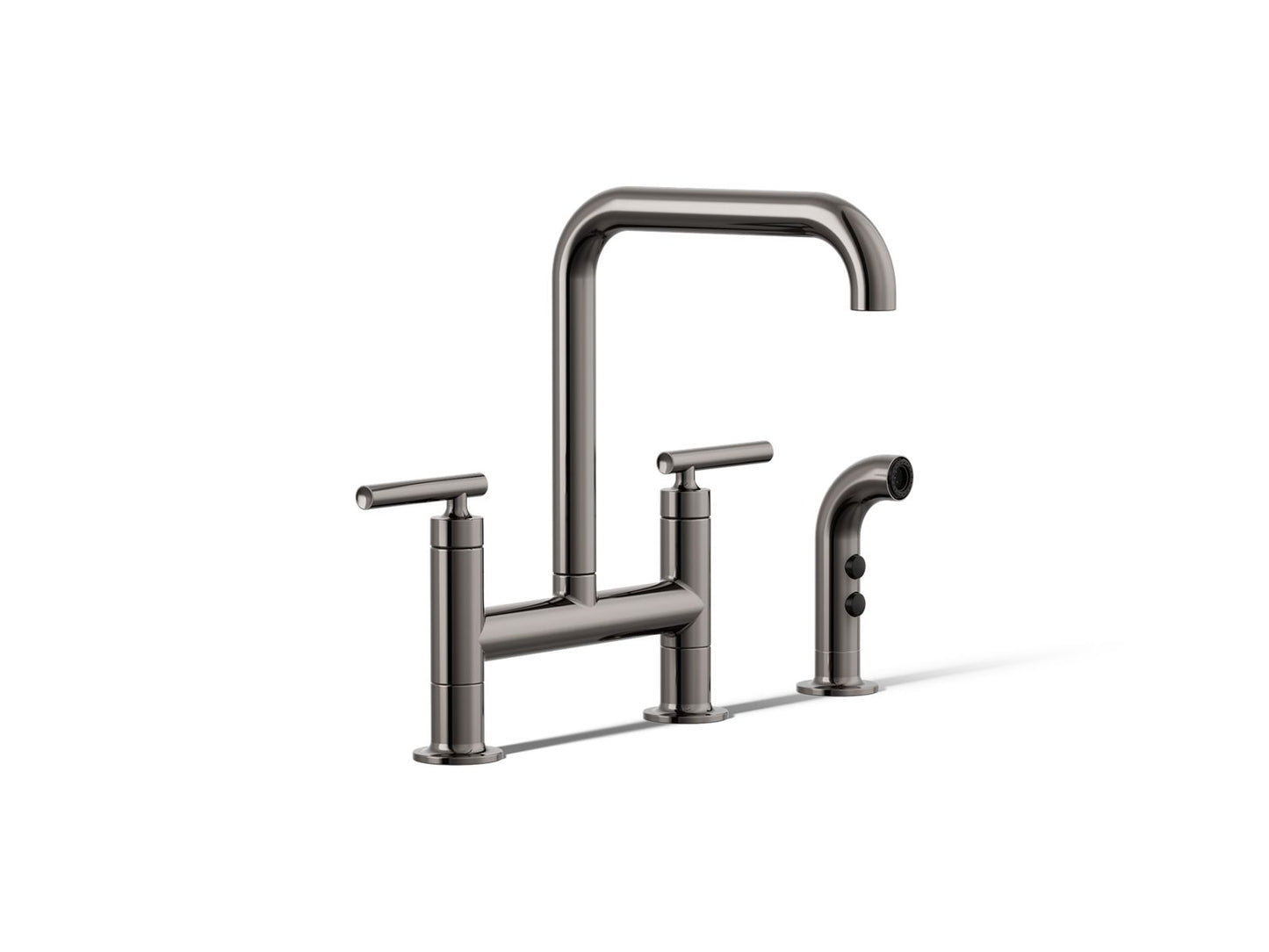 KOHLER Purist Two-hole bridge kitchen sink faucet with side sprayer
