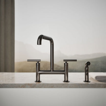KOHLER Purist Two-hole bridge kitchen sink faucet with side sprayer