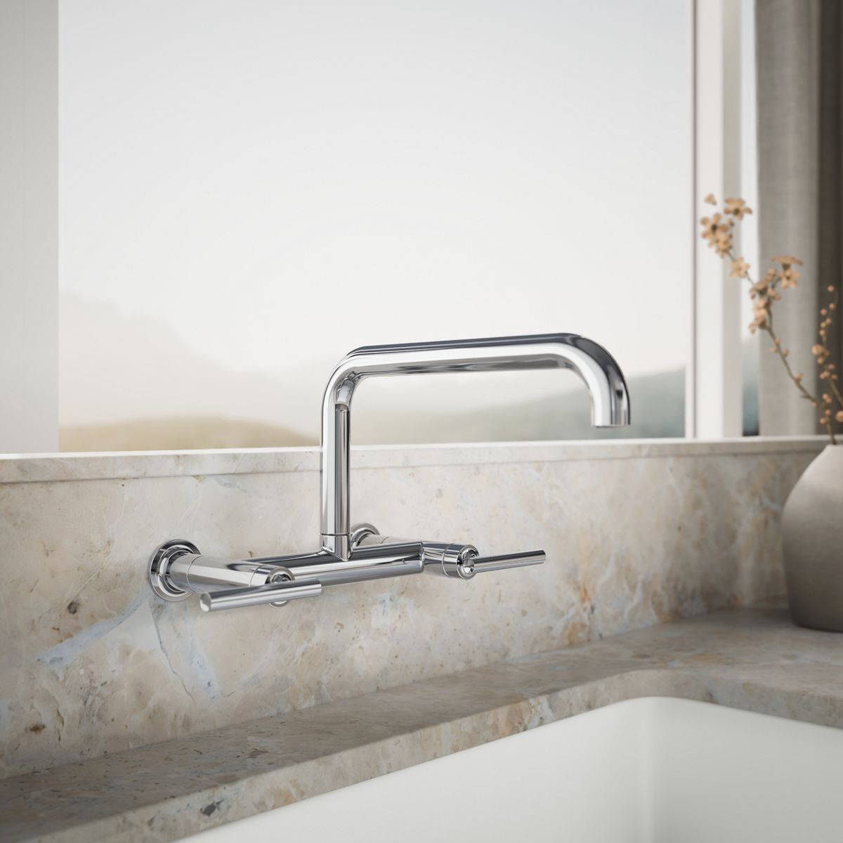KOHLER Purist Two-hole wall-mount bridge kitchen sink faucet