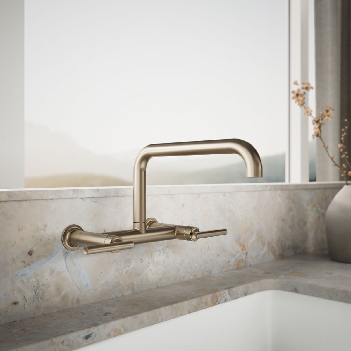 KOHLER Purist Two-hole wall-mount bridge kitchen sink faucet