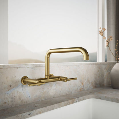 KOHLER Purist Two-hole wall-mount bridge kitchen sink faucet
