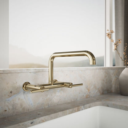 KOHLER Purist Two-hole wall-mount bridge kitchen sink faucet