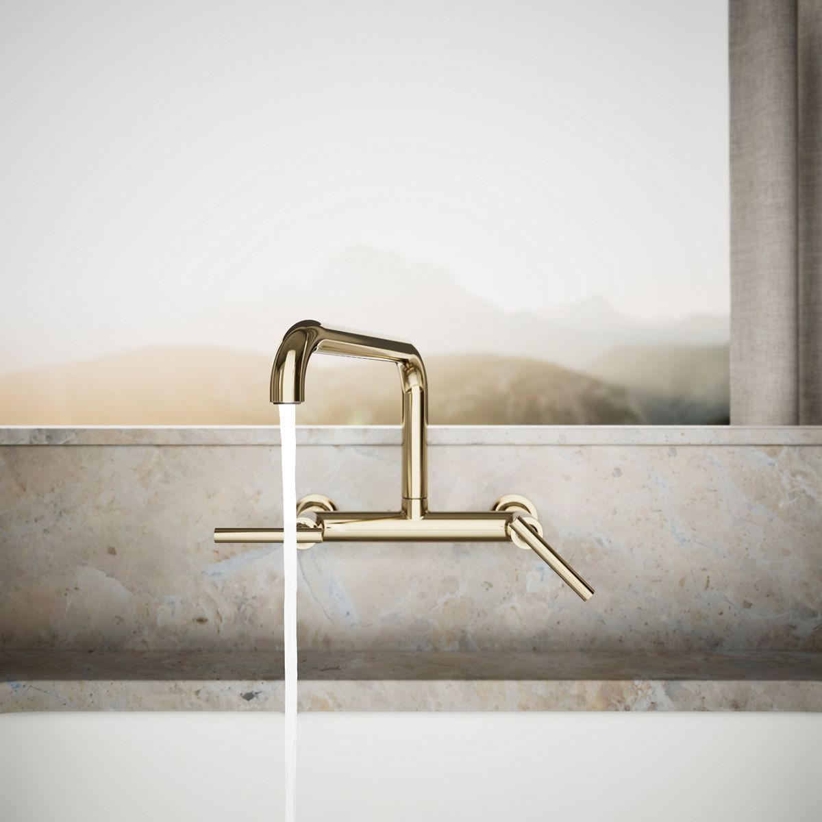 KOHLER Purist Two-hole wall-mount bridge kitchen sink faucet