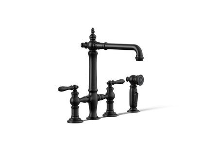 KOHLER K-76519-4 Artifacts Two-hole bridge kitchen sink faucet with side sprayer