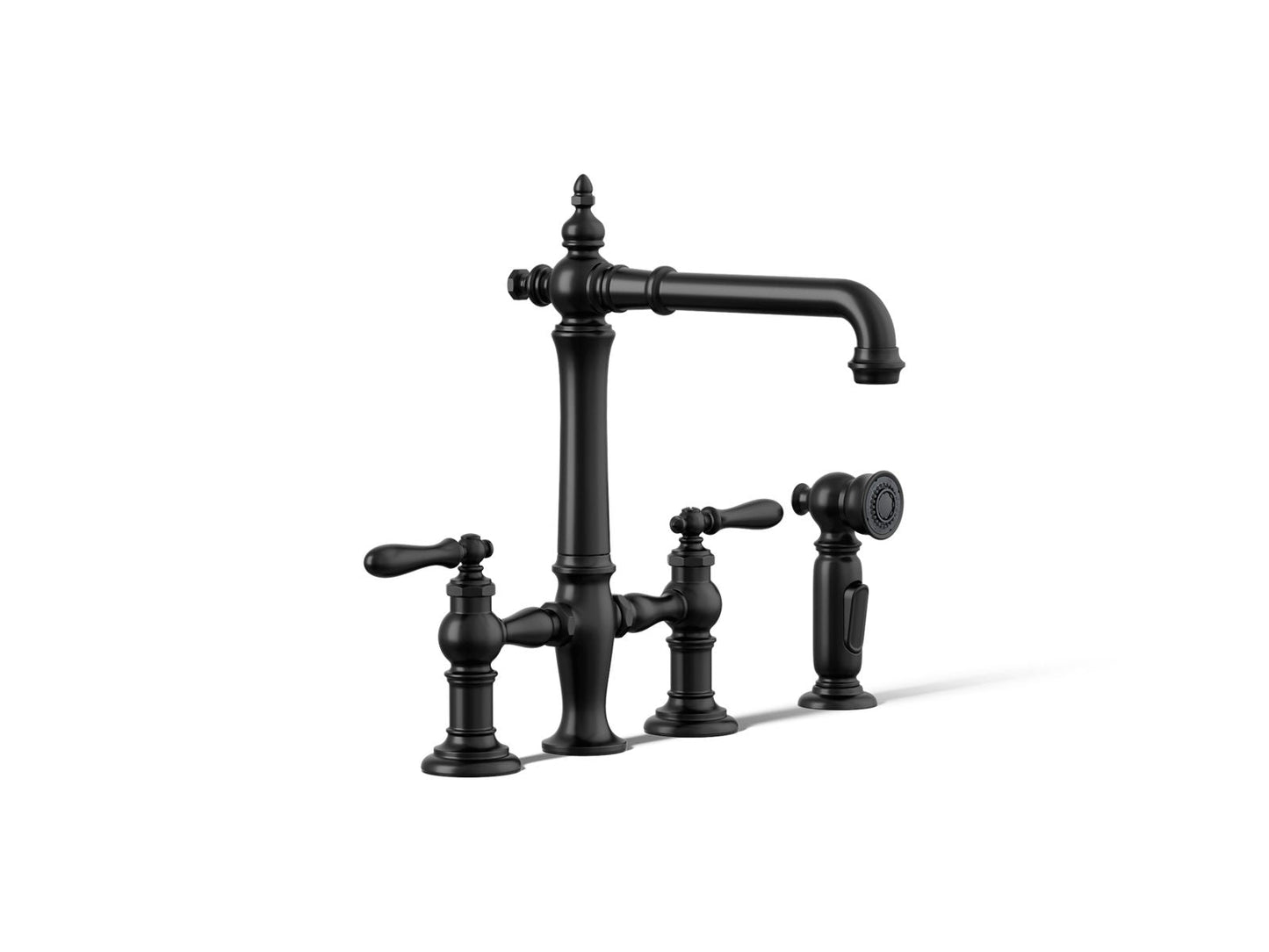 KOHLER K-76519-4 Artifacts Two-hole bridge kitchen sink faucet with side sprayer