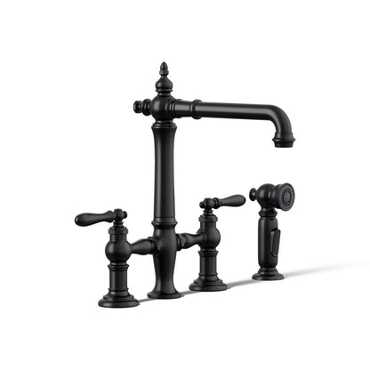 KOHLER K-76519-4 Artifacts Two-hole bridge kitchen sink faucet with side sprayer