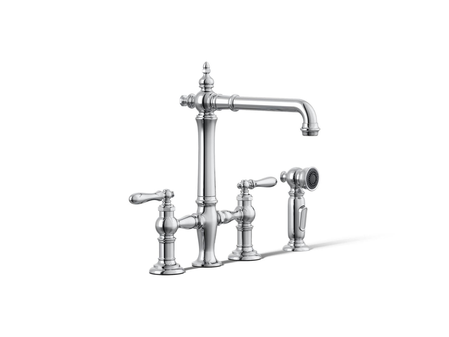 KOHLER K-76519-4 Artifacts Two-hole bridge kitchen sink faucet with side sprayer