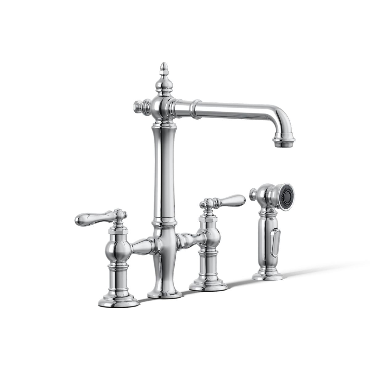 KOHLER K-76519-4 Artifacts Two-hole bridge kitchen sink faucet with side sprayer
