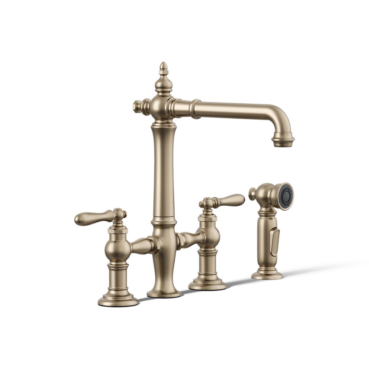 KOHLER K-76519-4 Artifacts Two-hole bridge kitchen sink faucet with side sprayer