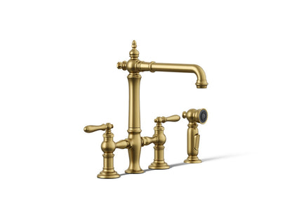 KOHLER K-76519-4 Artifacts Two-hole bridge kitchen sink faucet with side sprayer
