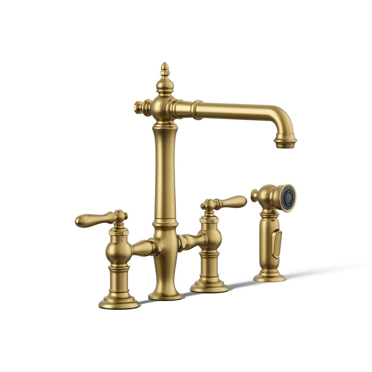 KOHLER K-76519-4 Artifacts Two-hole bridge kitchen sink faucet with side sprayer