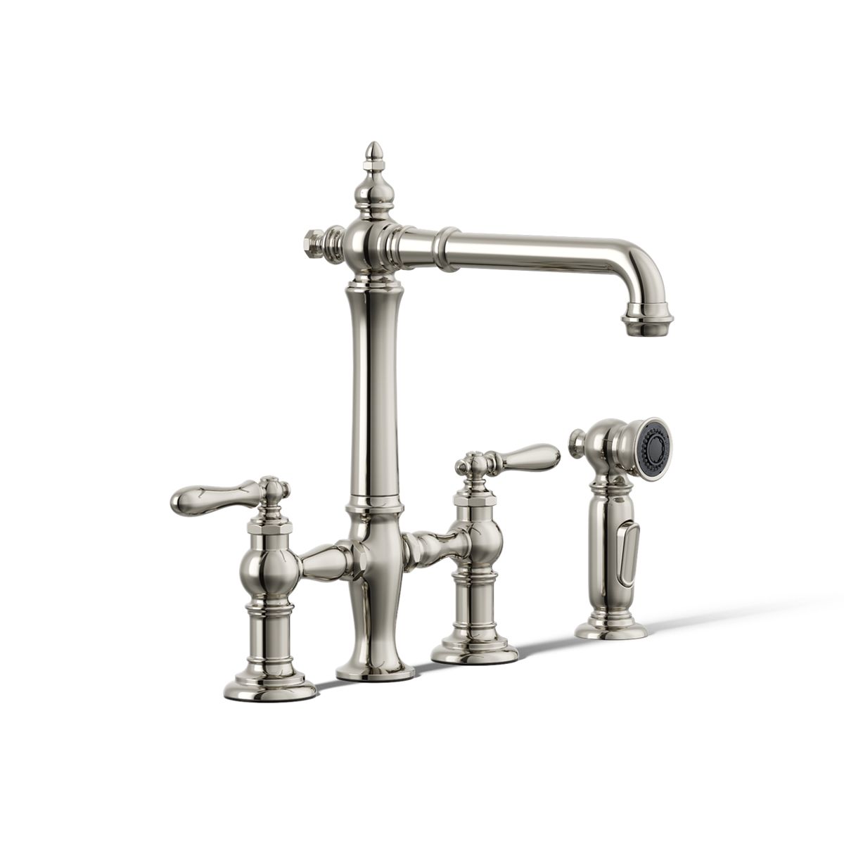 KOHLER K-76519-4 Artifacts Two-hole bridge kitchen sink faucet with side sprayer