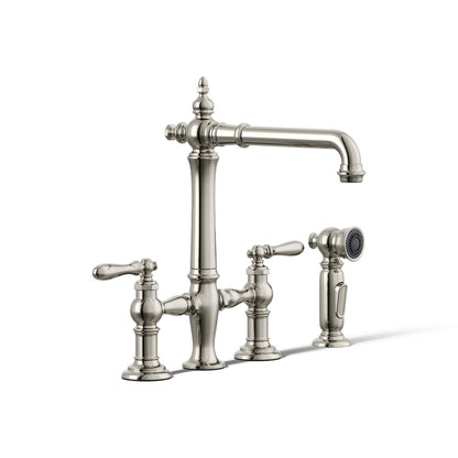 KOHLER K-76519-4 Artifacts Two-hole bridge kitchen sink faucet with side sprayer