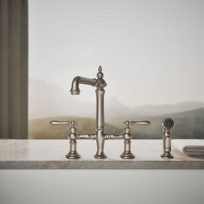 KOHLER K-76519-4 Artifacts Two-hole bridge kitchen sink faucet with side sprayer