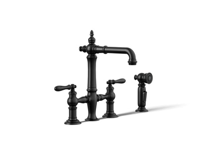 KOHLER K-76520-4 Artifacts Two-hole bridge bar sink faucet with side sprayer