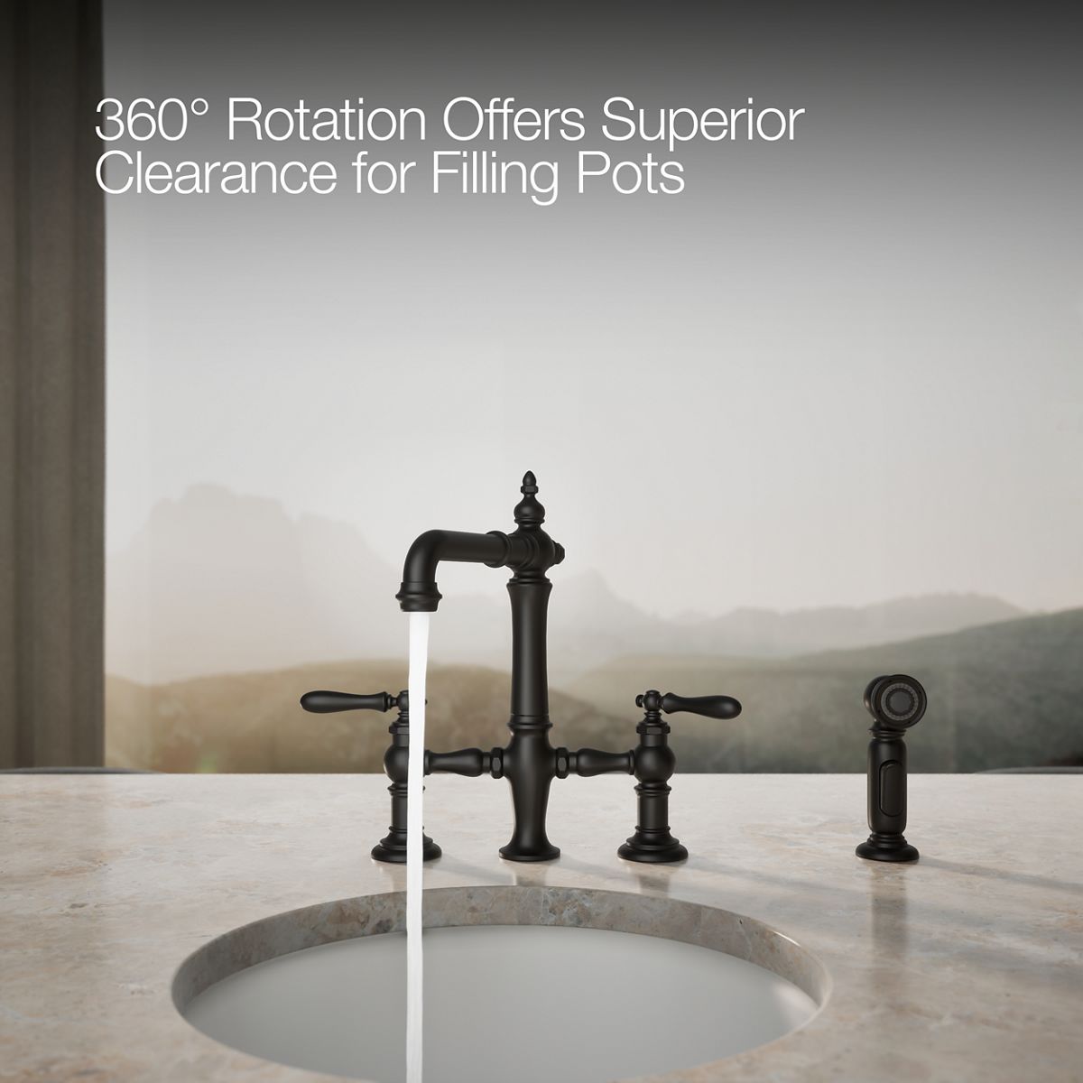 KOHLER K-76520-4 Artifacts Two-hole bridge bar sink faucet with side sprayer