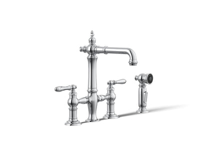 KOHLER K-76520-4 Artifacts Two-hole bridge bar sink faucet with side sprayer