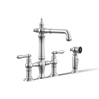 KOHLER K-76520-4 Artifacts Two-hole bridge bar sink faucet with side sprayer