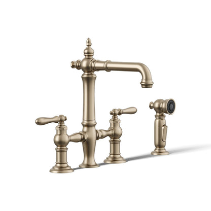 KOHLER K-76520-4 Artifacts Two-hole bridge bar sink faucet with side sprayer