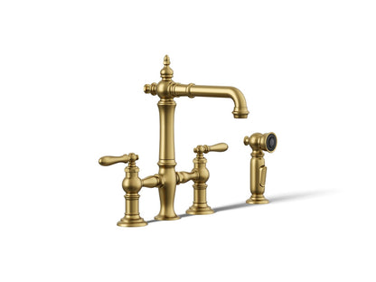 KOHLER K-76520-4 Artifacts Two-hole bridge bar sink faucet with side sprayer
