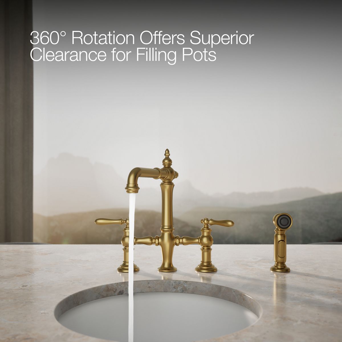 KOHLER K-76520-4 Artifacts Two-hole bridge bar sink faucet with side sprayer
